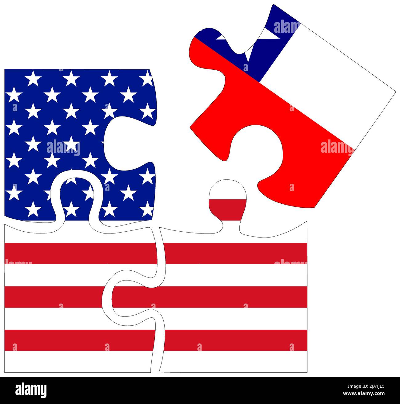 USA - Chile : puzzle shapes with flags, symbol of agreement or friendship Stock Photo