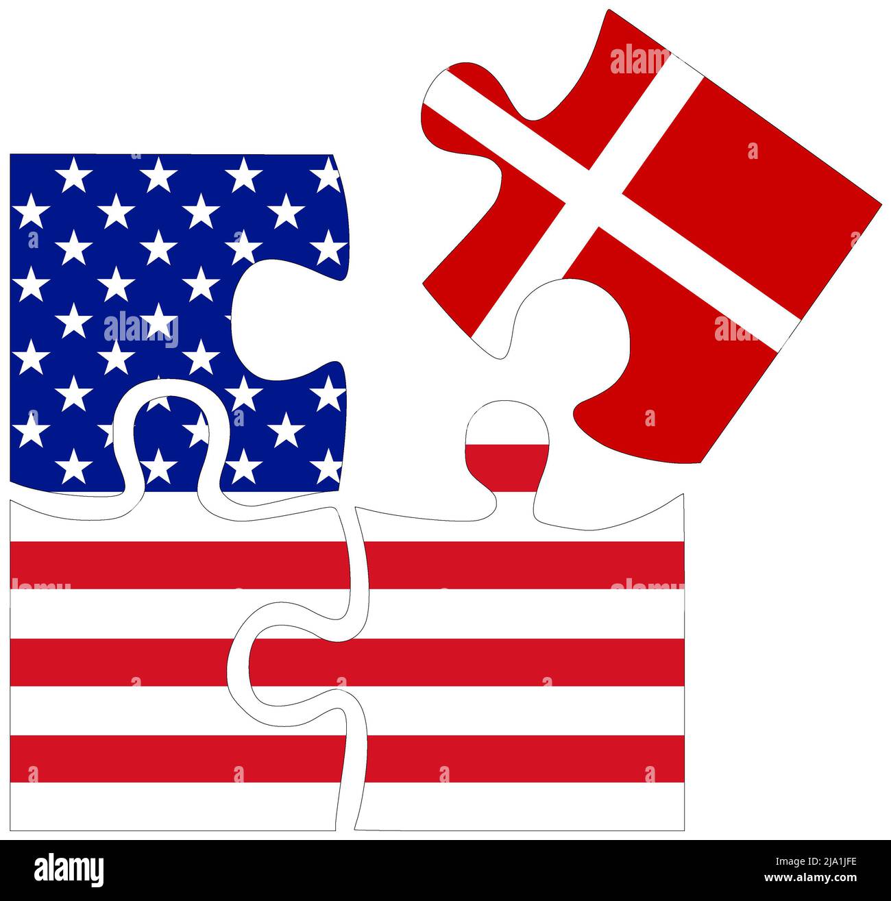 USA - Denmark : puzzle shapes with flags, symbol of agreement or friendship Stock Photo