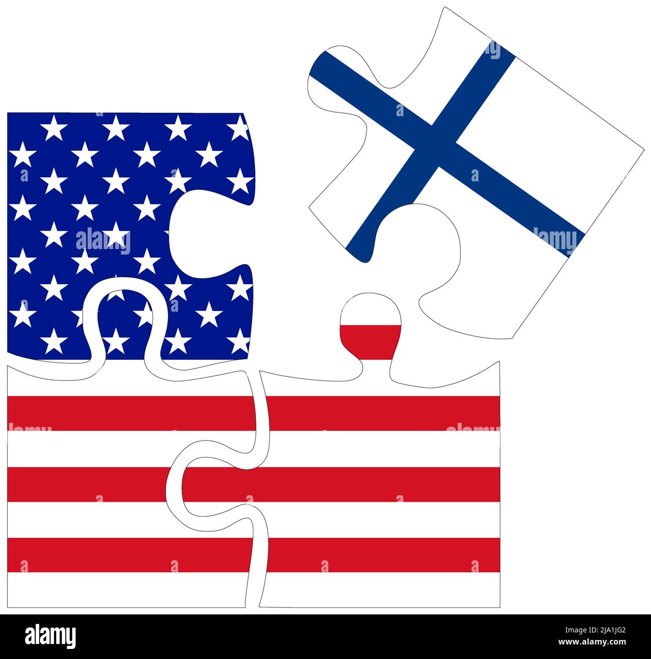 USA - Finland : puzzle shapes with flags, symbol of agreement or friendship Stock Photo