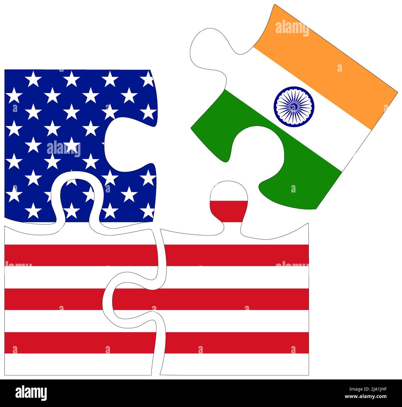 USA - India : puzzle shapes with flags, symbol of agreement or friendship Stock Photo