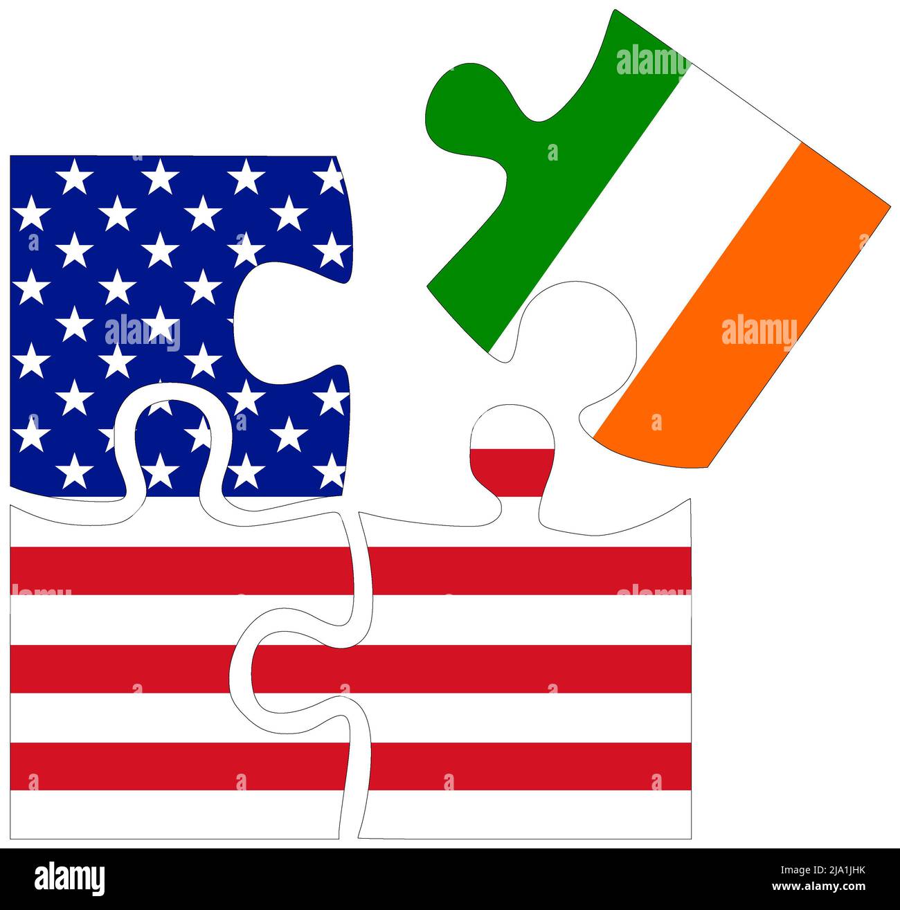 USA - Ireland : puzzle shapes with flags, symbol of agreement or friendship Stock Photo