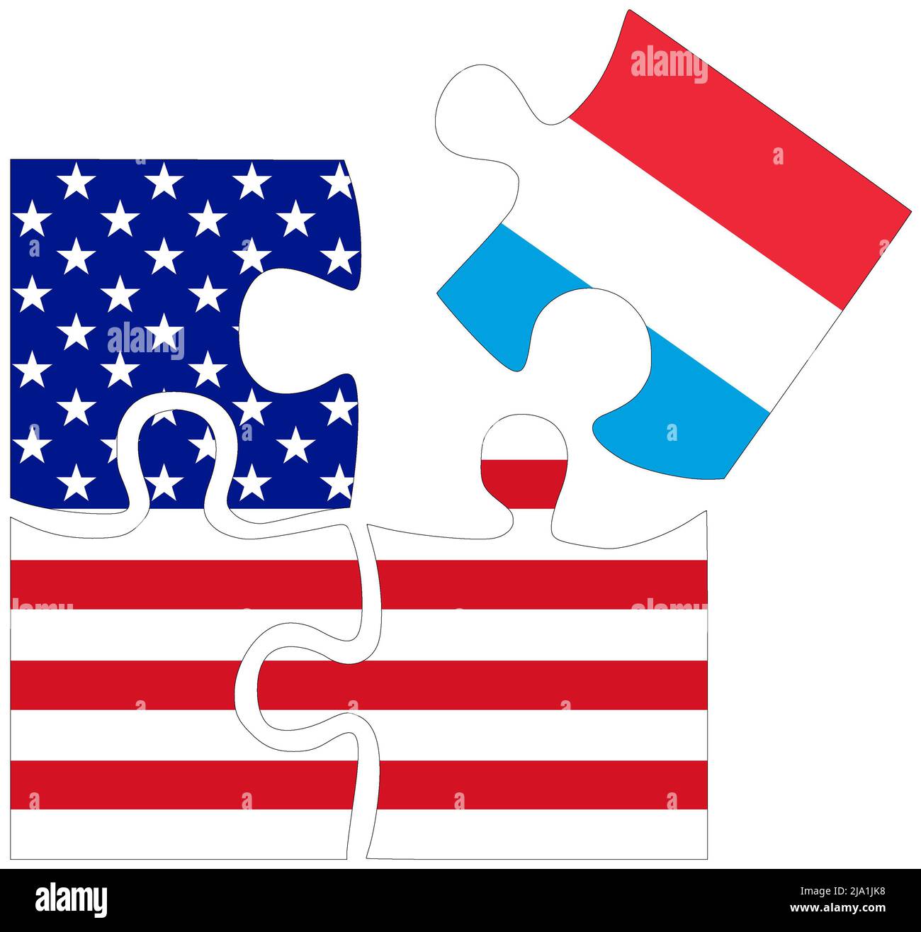 USA - Luxembourg : puzzle shapes with flags, symbol of agreement or friendship Stock Photo