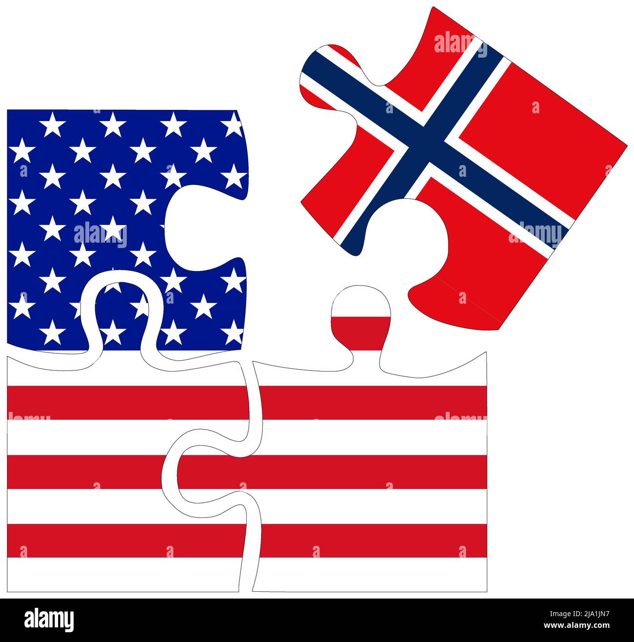 USA - Norway : puzzle shapes with flags, symbol of agreement or friendship Stock Photo