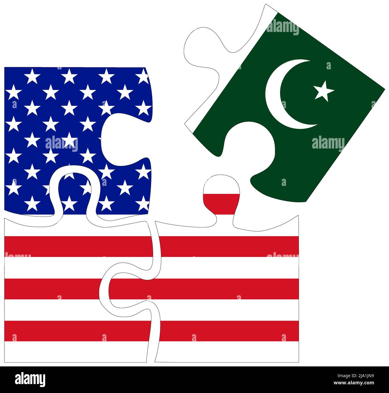USA - Pakistan : puzzle shapes with flags, symbol of agreement or friendship Stock Photo