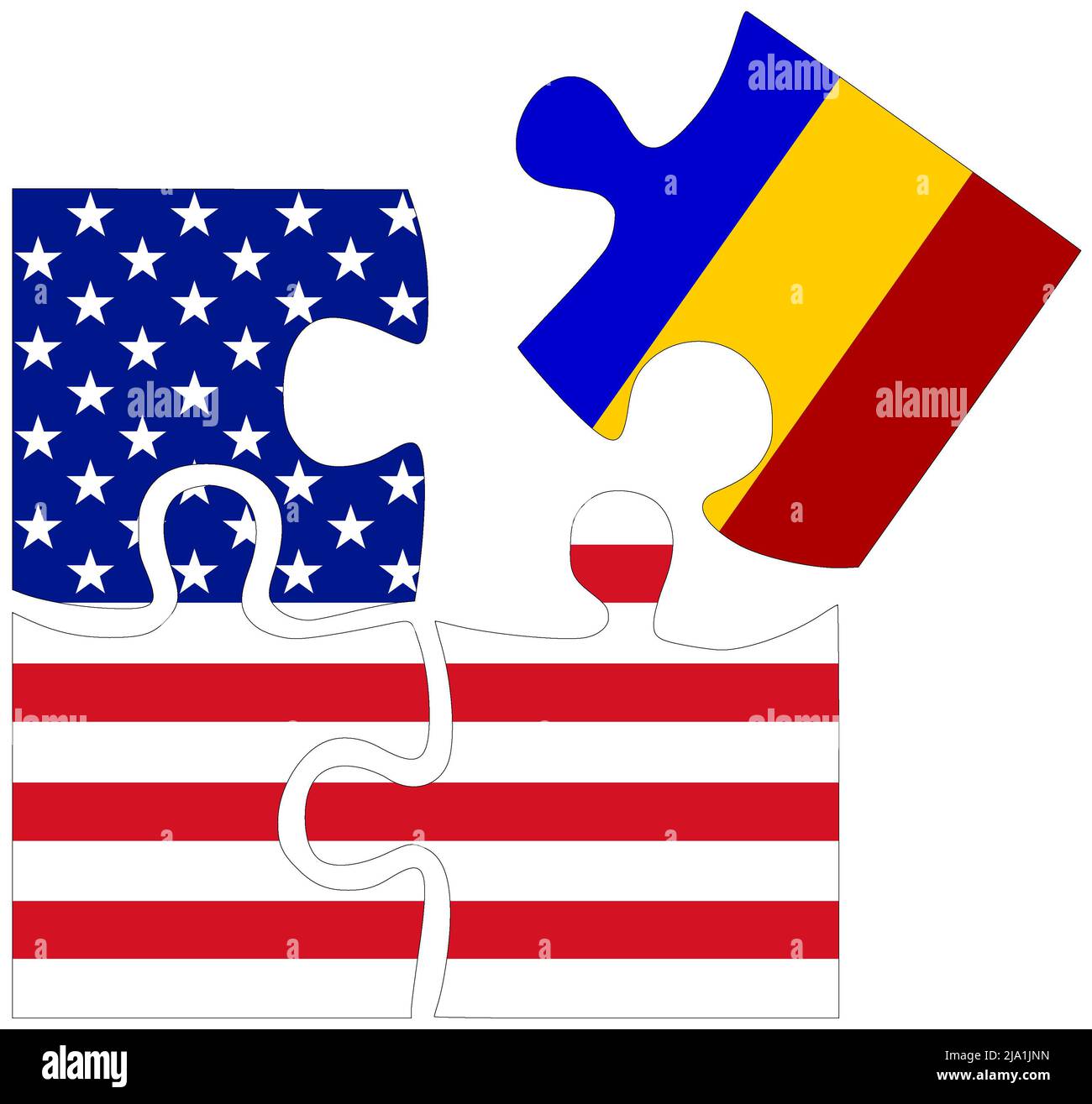 USA - Romania : puzzle shapes with flags, symbol of agreement or friendship Stock Photo
