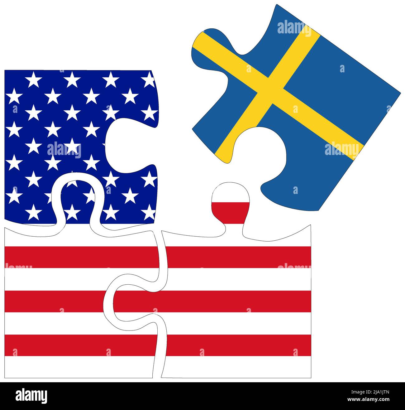 USA - Sweden : puzzle shapes with flags, symbol of agreement or friendship Stock Photo