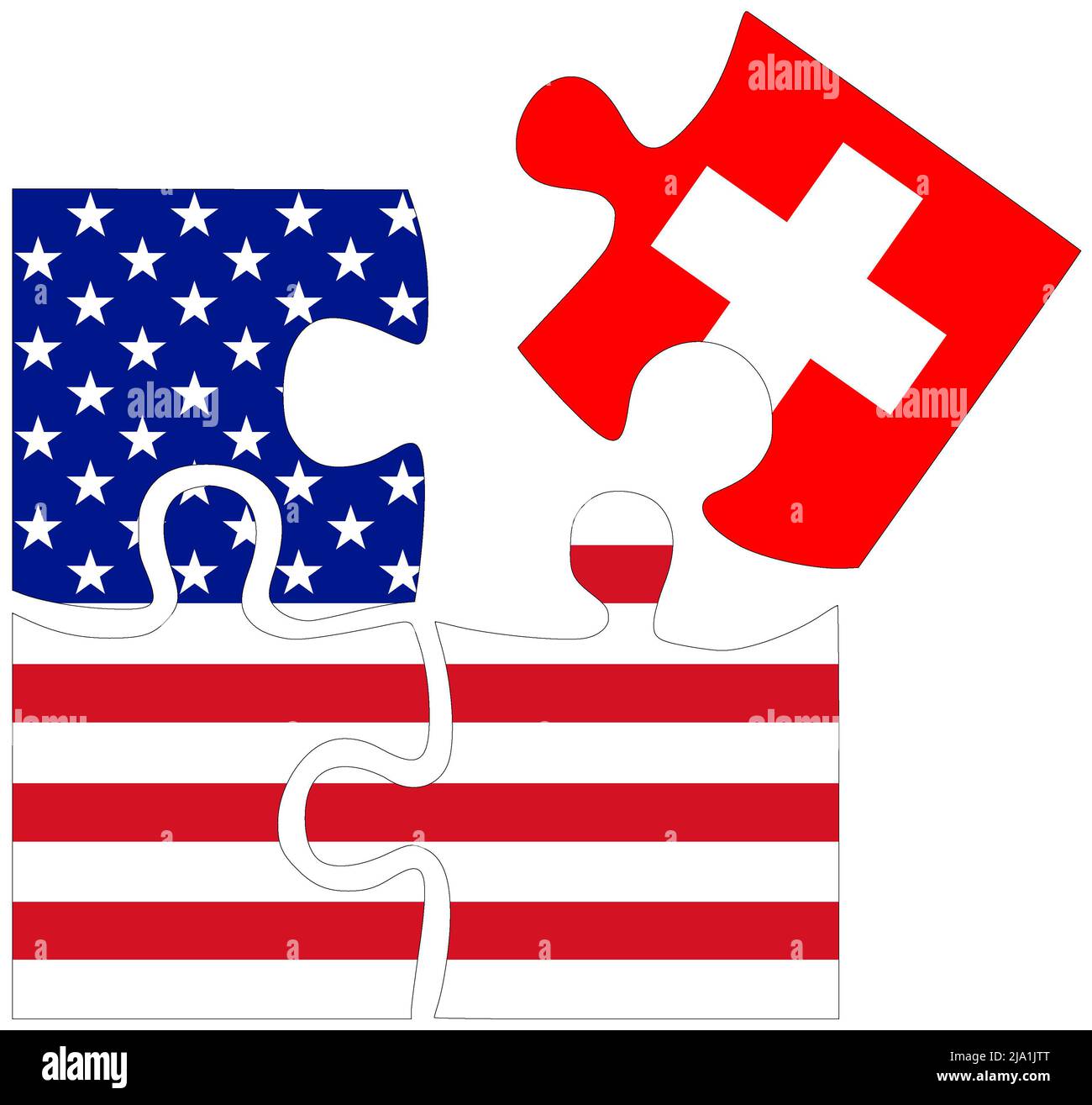 USA - Switzerland : puzzle shapes with flags, symbol of agreement or friendship Stock Photo