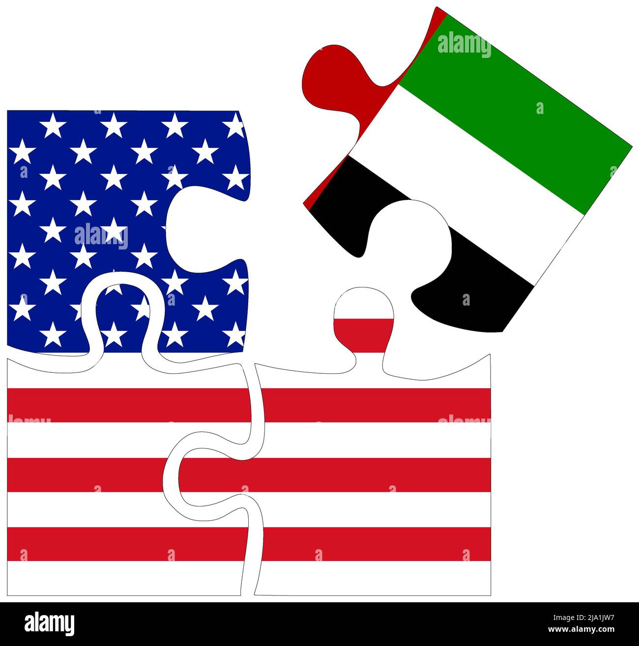 USA - UAE : puzzle shapes with flags, symbol of agreement or friendship Stock Photo