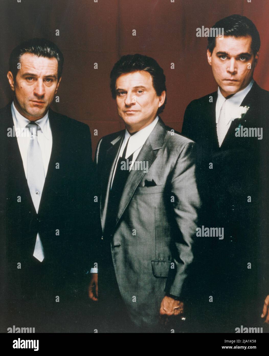 RELEASE DATE: September 19, 1990 MOVIE TITLE: Goodfellas STUDIO: CBS DIRECTOR: Martin Scorsese PLOT: The story of Irish-Italian American, Henry Hill, and how he lives day-to-day life as a member of the Mafia. Based on a true story, the plot revolves around Henry and his two unstable friends Jimmy and Tommy as they gradually climb the ladder from petty crime to violent murders. PICTURED: ROBERT DE NIRO as James 'Jimmy' Conway, JOE PESCI as Tommy DeVito, RAY LIOTTA as Henry Hill. (Credit Image: © Warner Bros. Pictures/Entertainment Pictures) Stock Photo