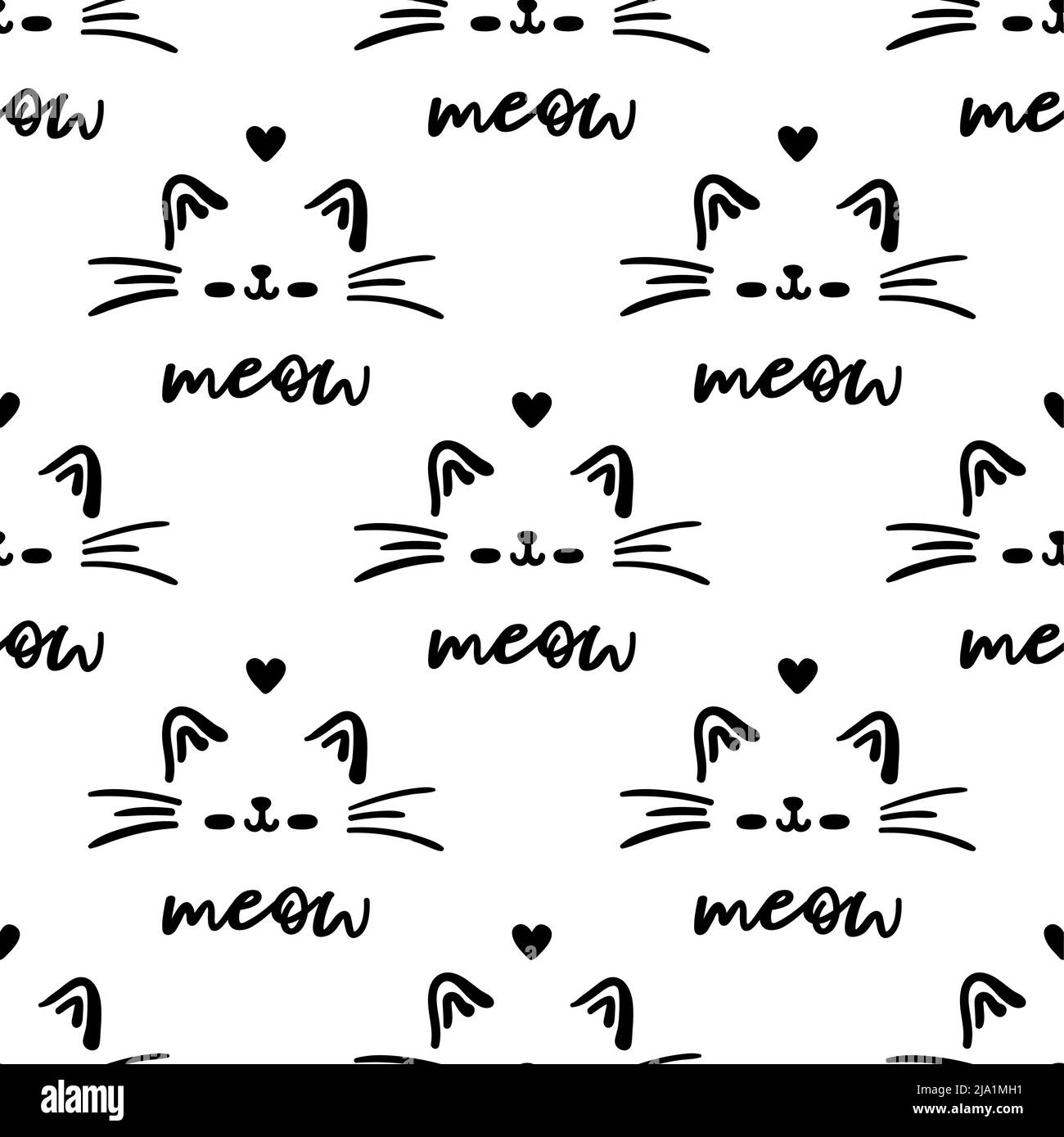 Black cat seamless pattern. Meow and cat paws background vector