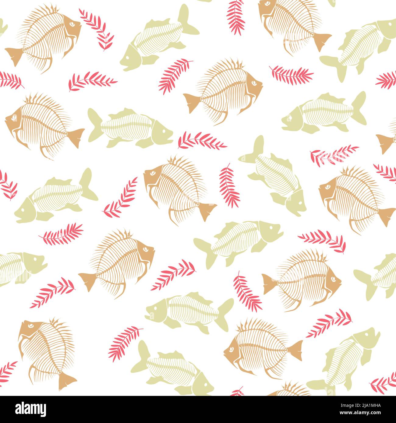 Seamless vector pattern with fish skeleton. Stock Vector