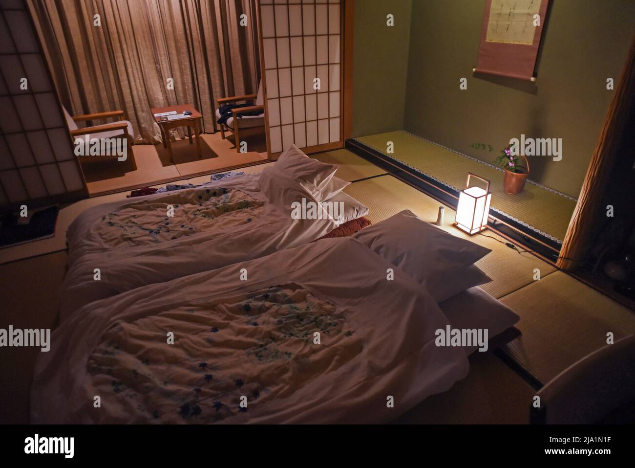 Interior of bedroom at The Kayotei, located in Yamanaka Onsen, is ...