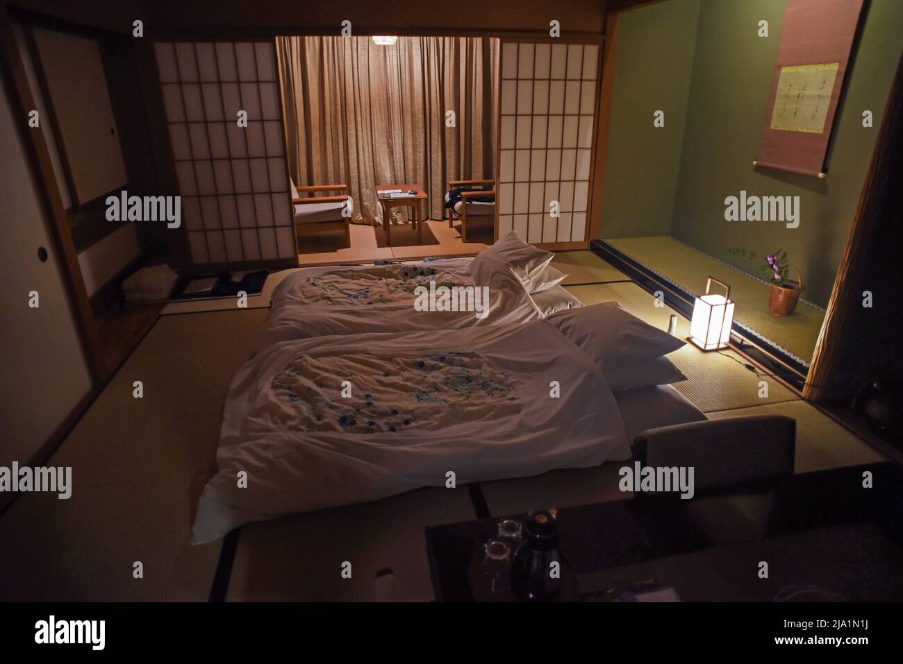Interior of bedroom at The Kayotei, located in Yamanaka Onsen, is ...