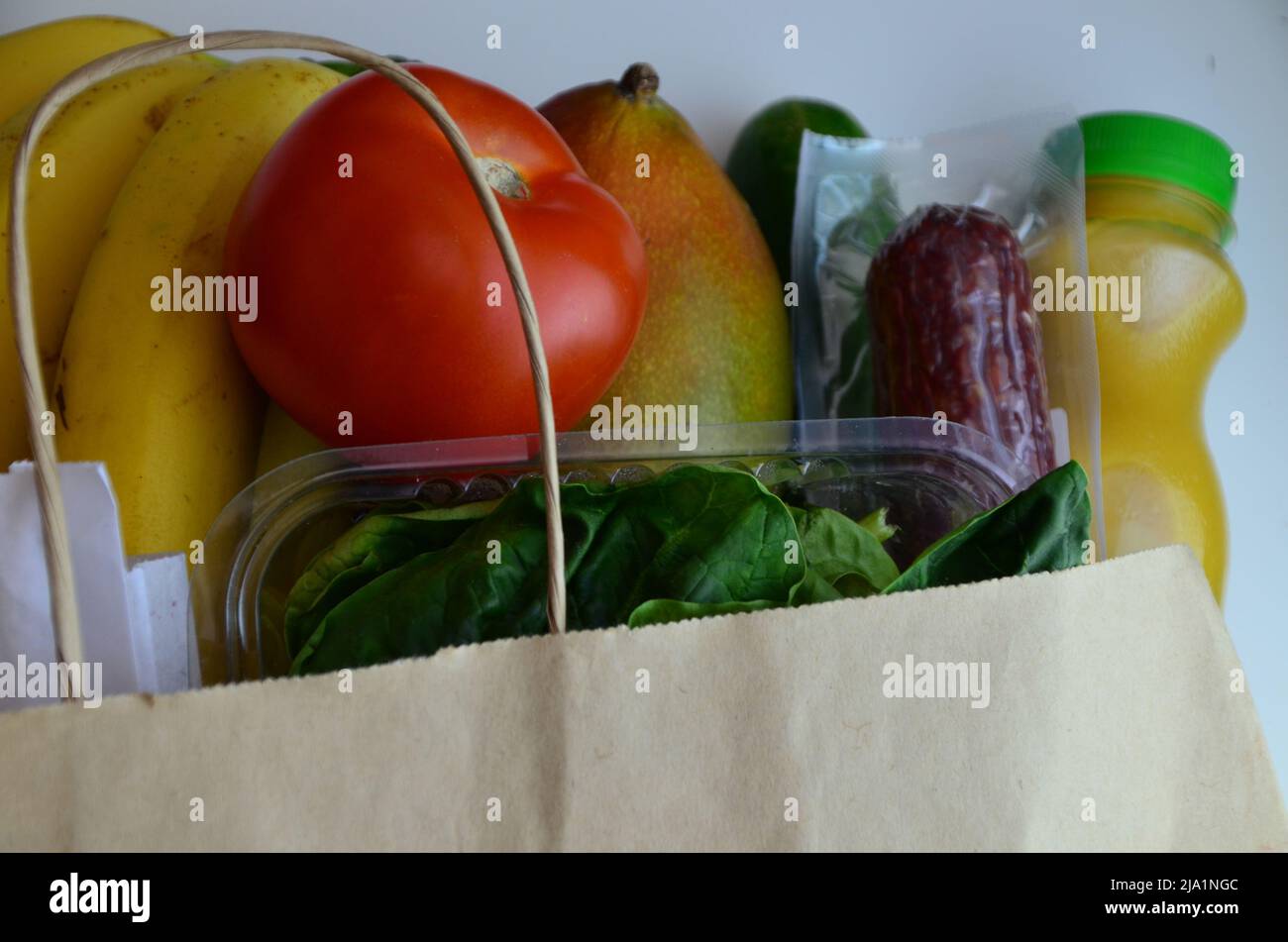 Healthy food in package of different fruits and vegetables, top view. ecological clean products. food delivery during quarantine. zero waste Stock Photo