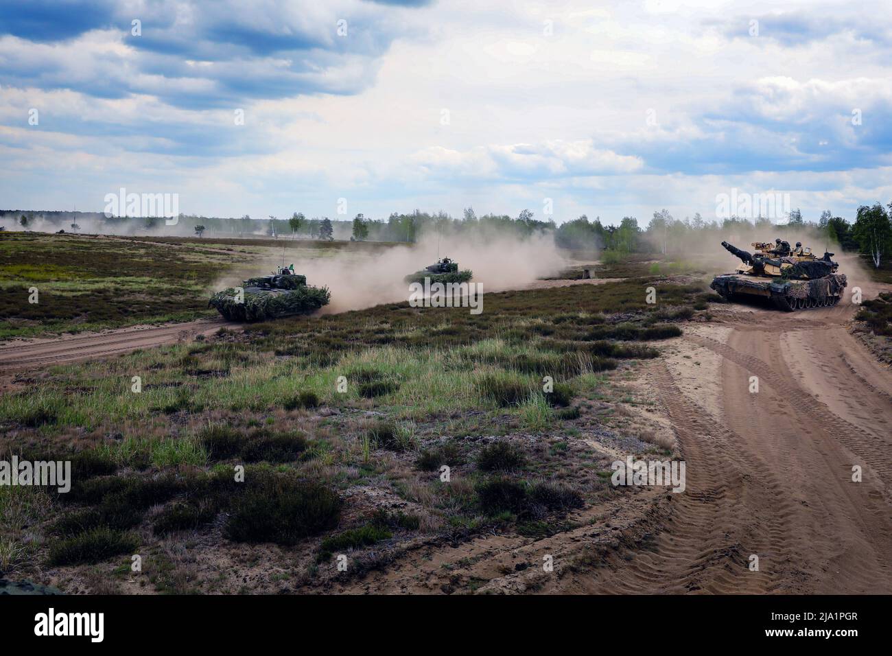 Germany. 13th May, 2022. U.S. Soldiers of the 1st Battalion, 8th Infantry Regiment, 3rd Armored Brigade Combat Team, 4th Infantry Division, and the German army conduct a rehearsal at a range before a live-fire exercise at Oberlausitz Training Area, Germany, May 13, 2022. Defender Europe 22 is a series of U.S. Army Europe and Africa multinational training exercises taking place in Eastern Europe. The exercise demonstrates U.S. Army Europe and Africa's ability to conduct large-scale ground combat operations across multiple theaters in support of NATO. (Credit Image: © U.S. Army/ZUMA Press Wire Stock Photo