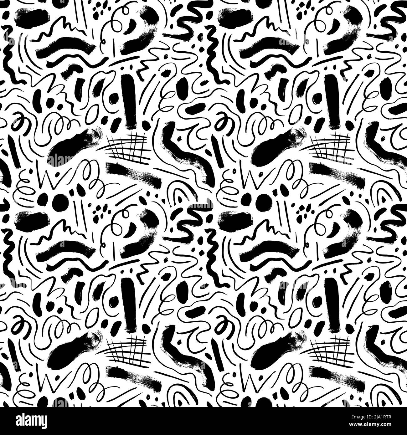 Wavy and swirled brush strokes seamless pattern. Stock Vector