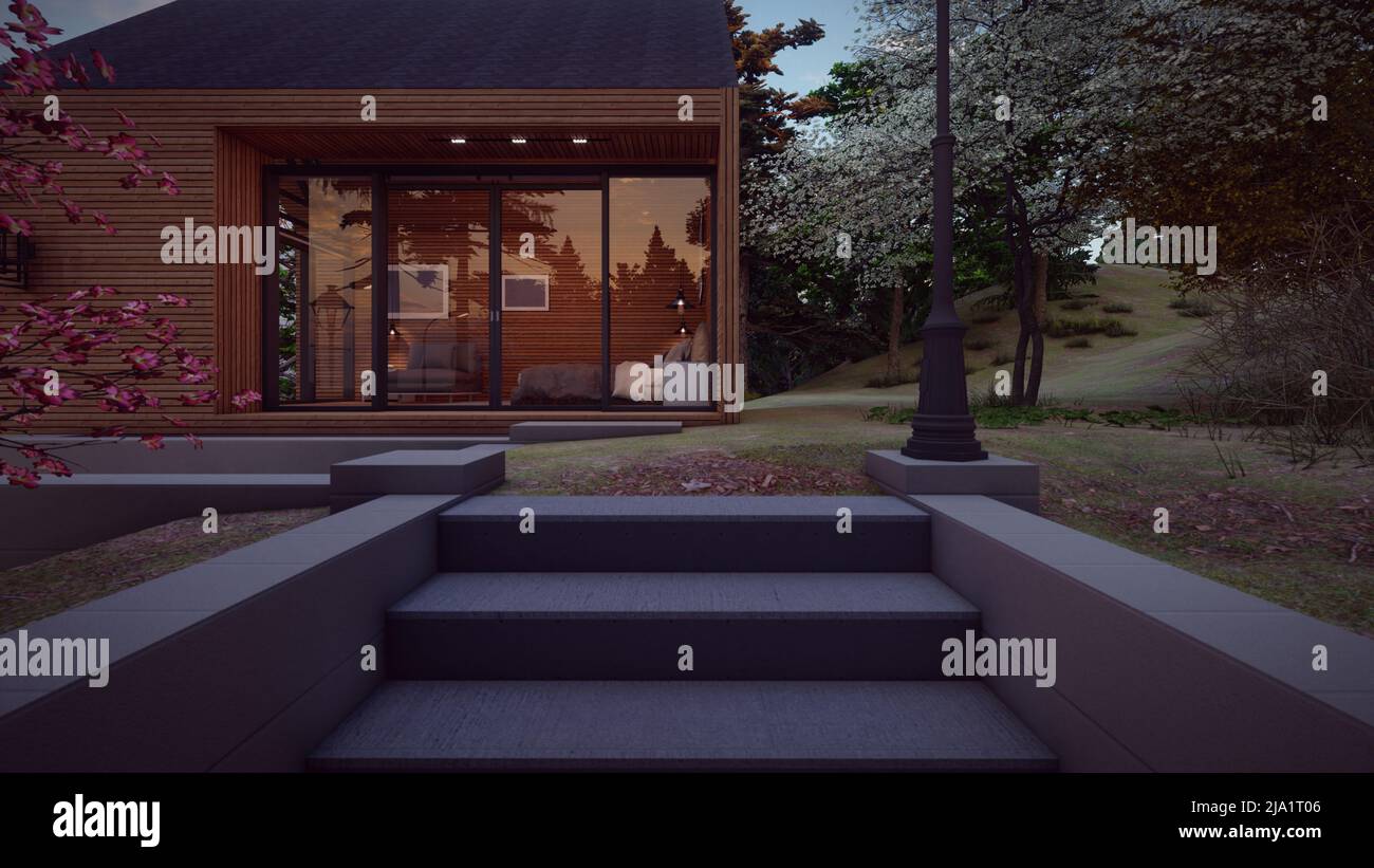 elegant window frame design at wooden house architectural concepts 3d ...