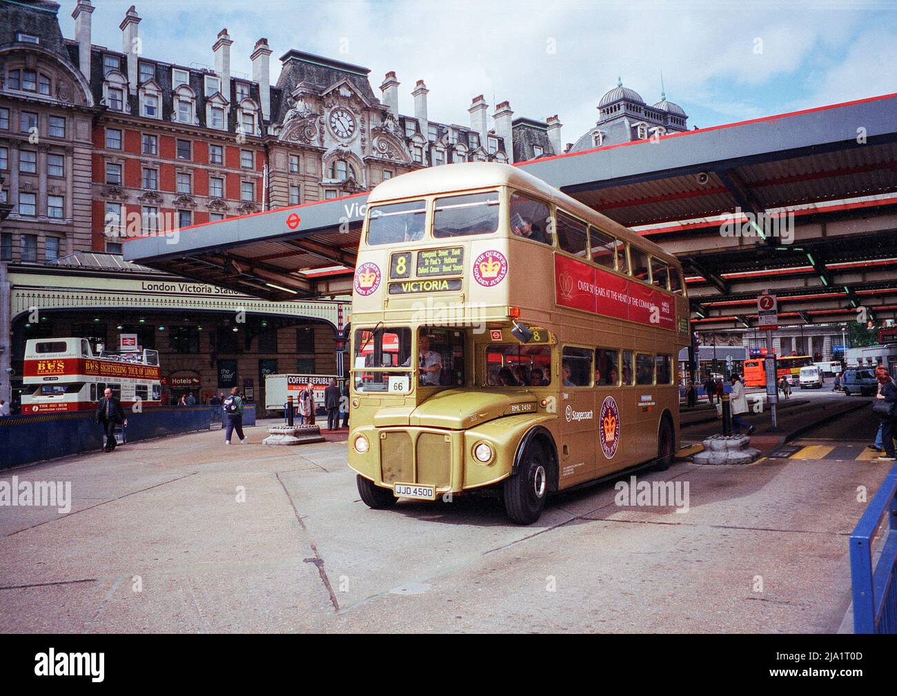 Golden Jubilee Routemaster at London Victoria -1 Stock Photo