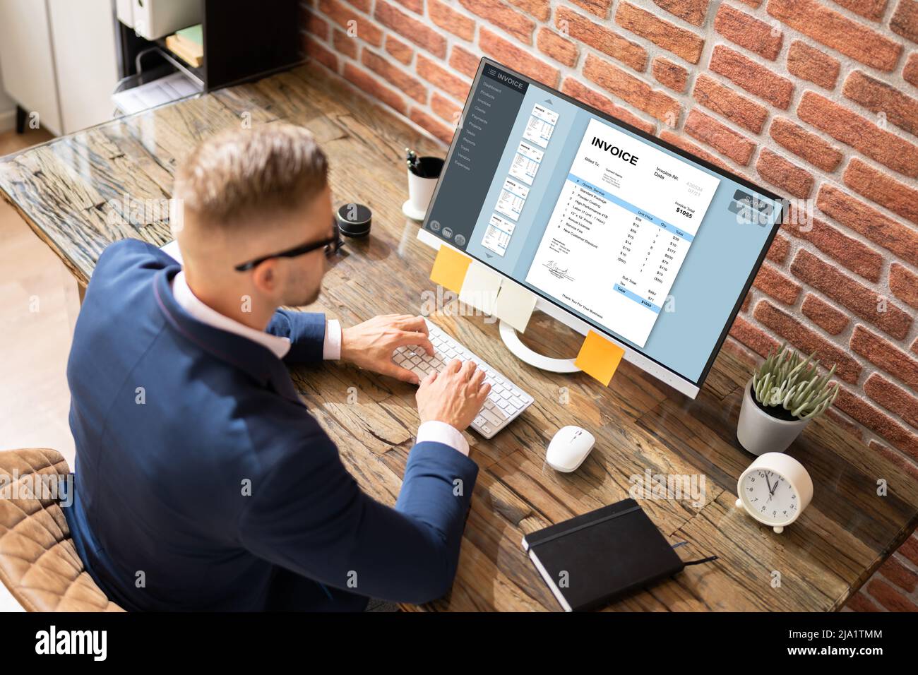 Business Invoice Tax Management. Accountant Using Monitor Stock Photo ...