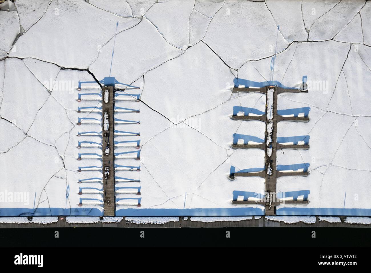 Patterns formed by sea ice from above Stock Photo