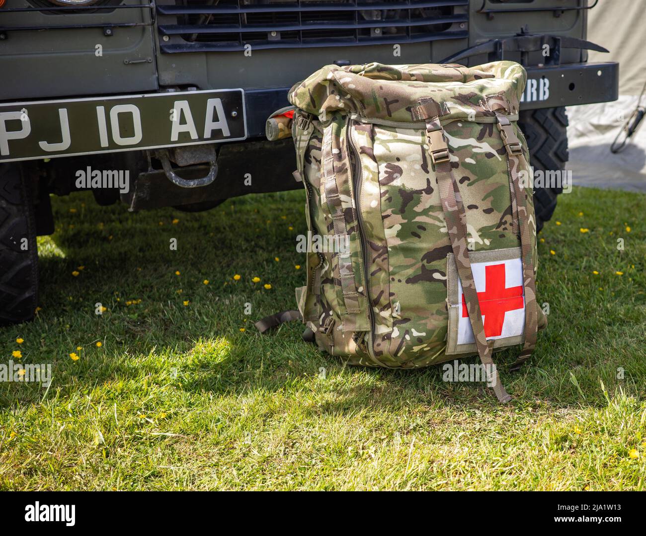 Norwich, Norfolk, UK. May22 2022. Close up of a camouflage army medical