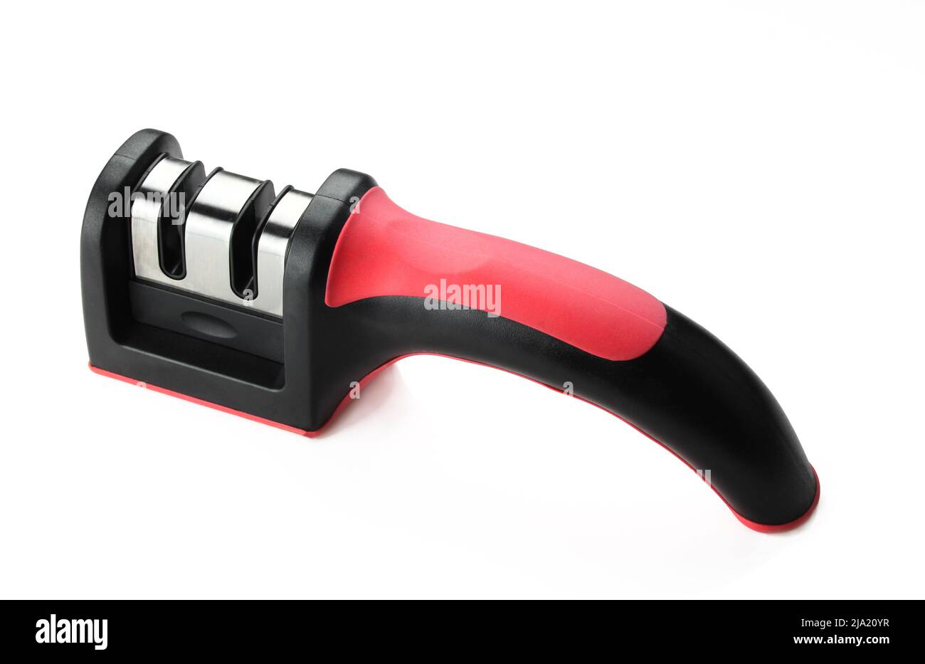 Plastic handle knife sharpener isolated on white background Stock Photo ...