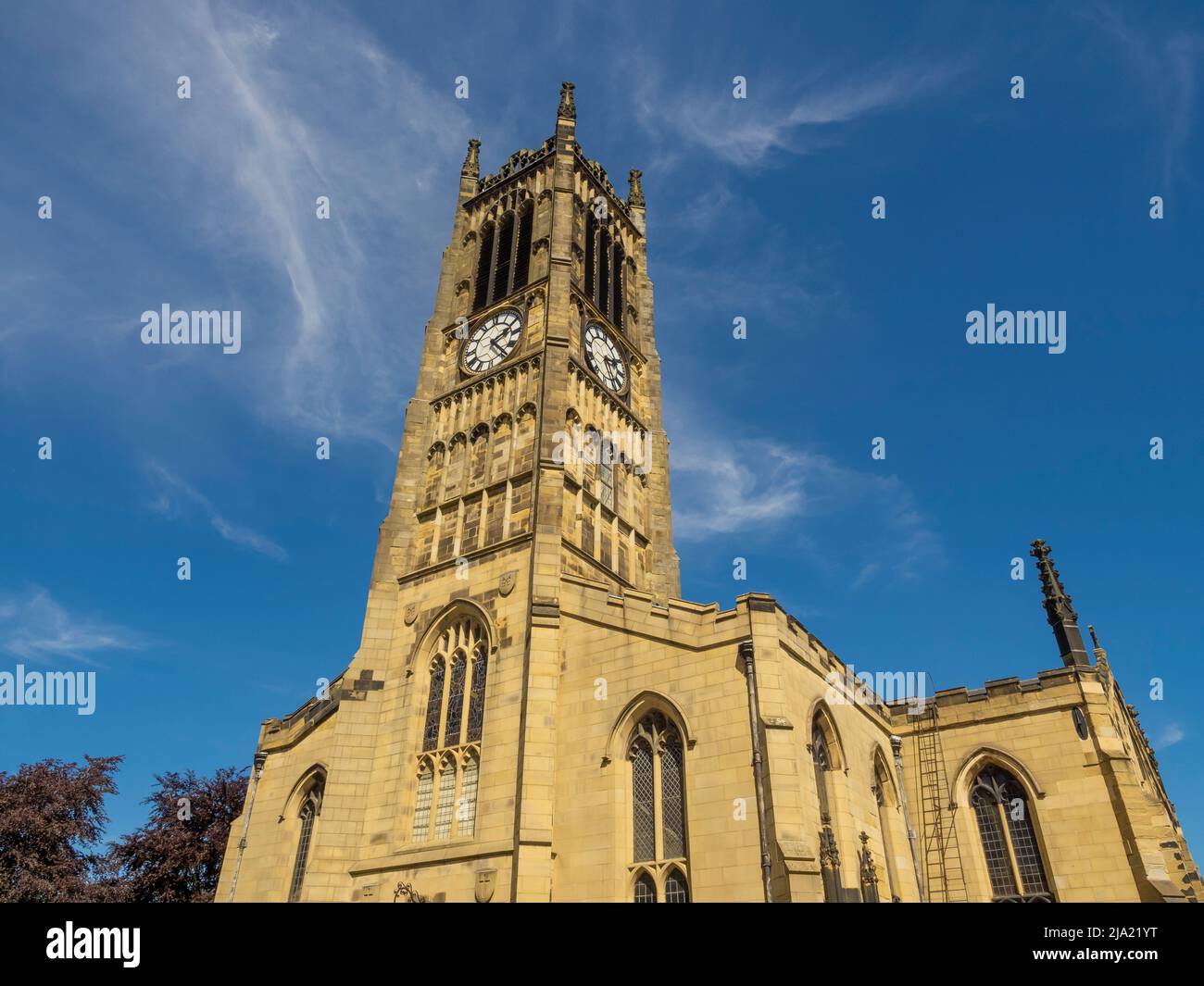 Exterior West façade of Huddersfield Parish Church of St. Peter's. Huddersfield, West Yorkshire. Stock Photo