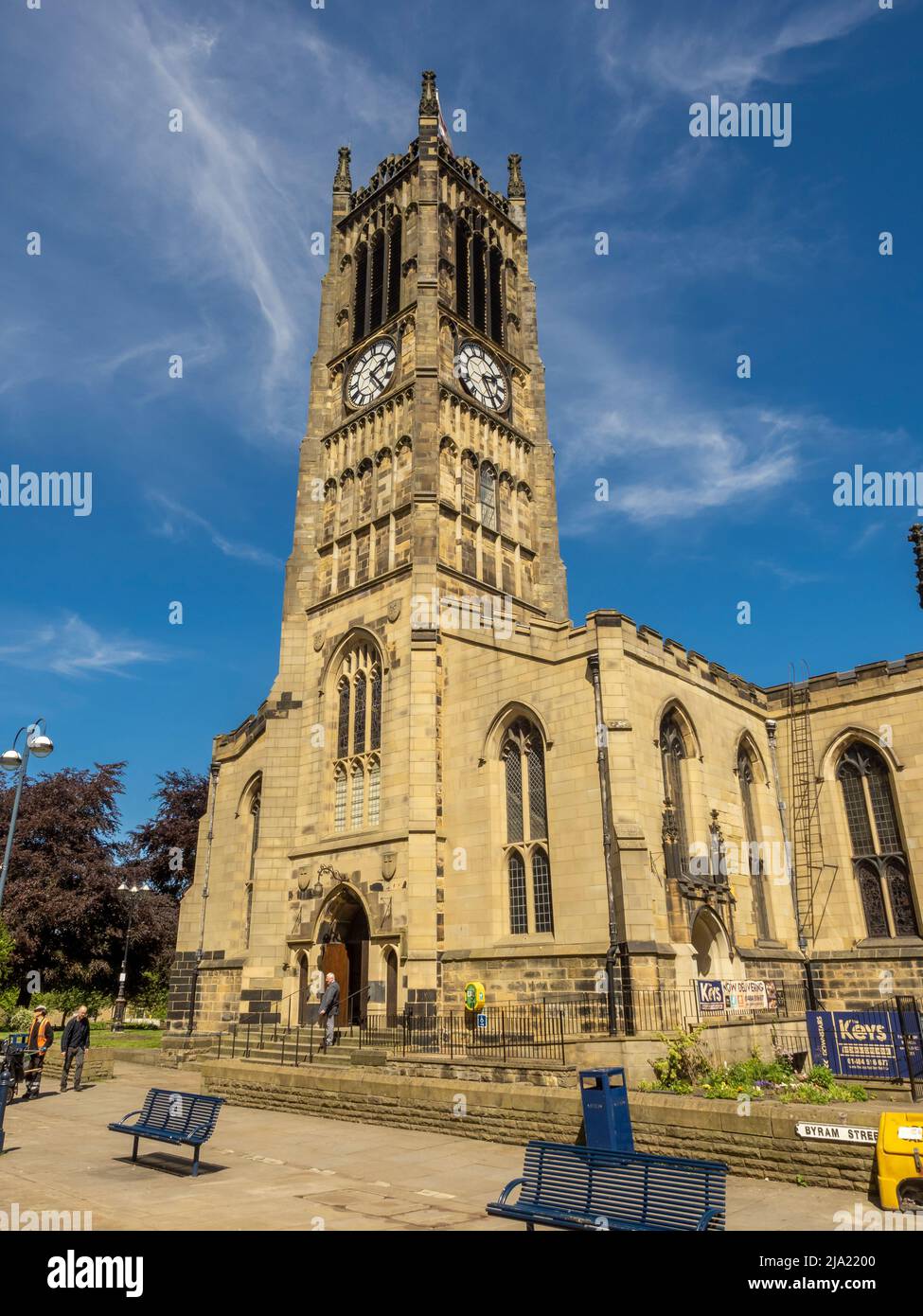 Exterior West façade of Huddersfield Parish Church of St. Peter's. Huddersfield, West Yorkshire. Stock Photo