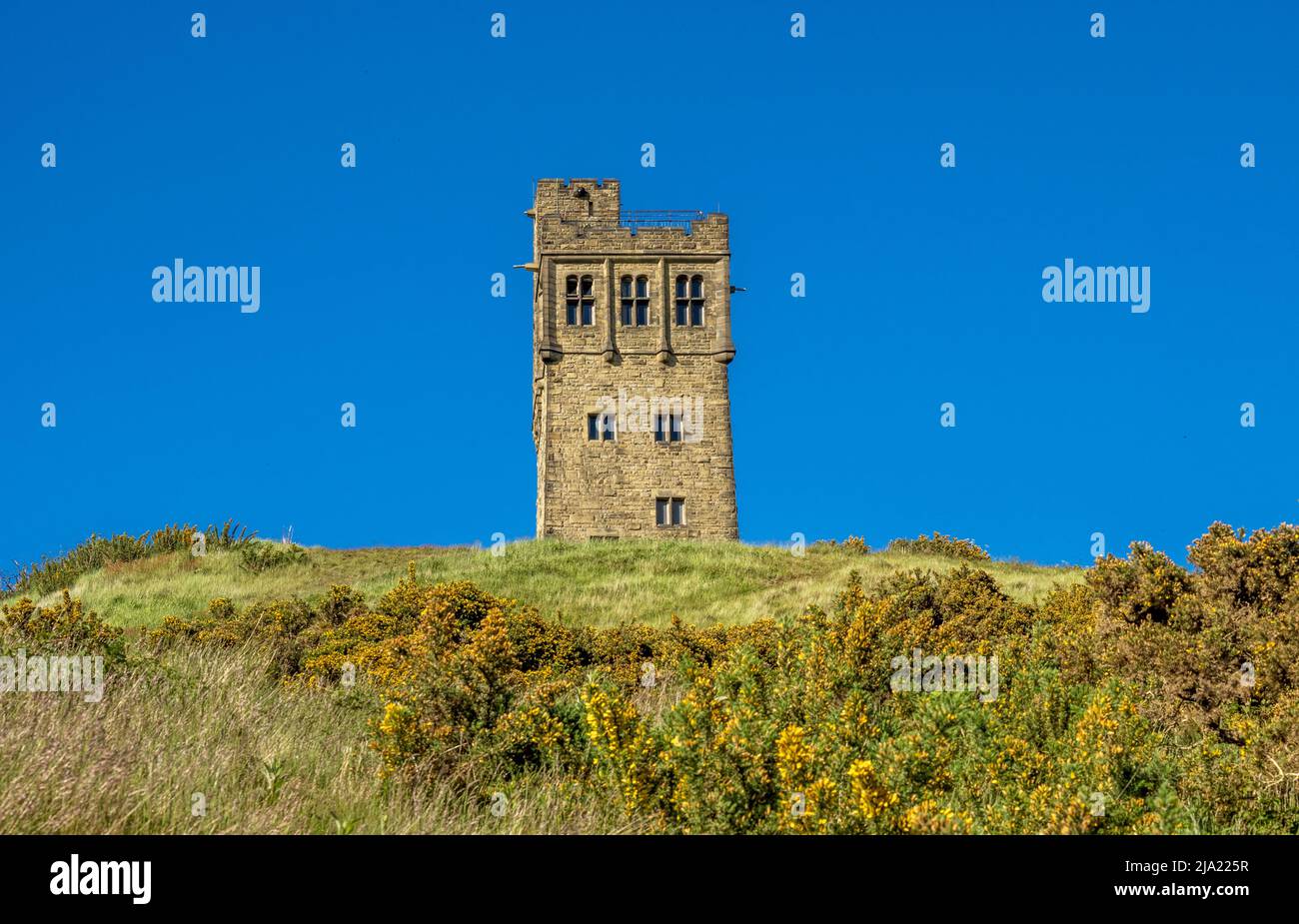 Victoria Tower, shot from Castle Hill Side, looking upwards. Huddersfield. West Yorkshire. Stock Photo
