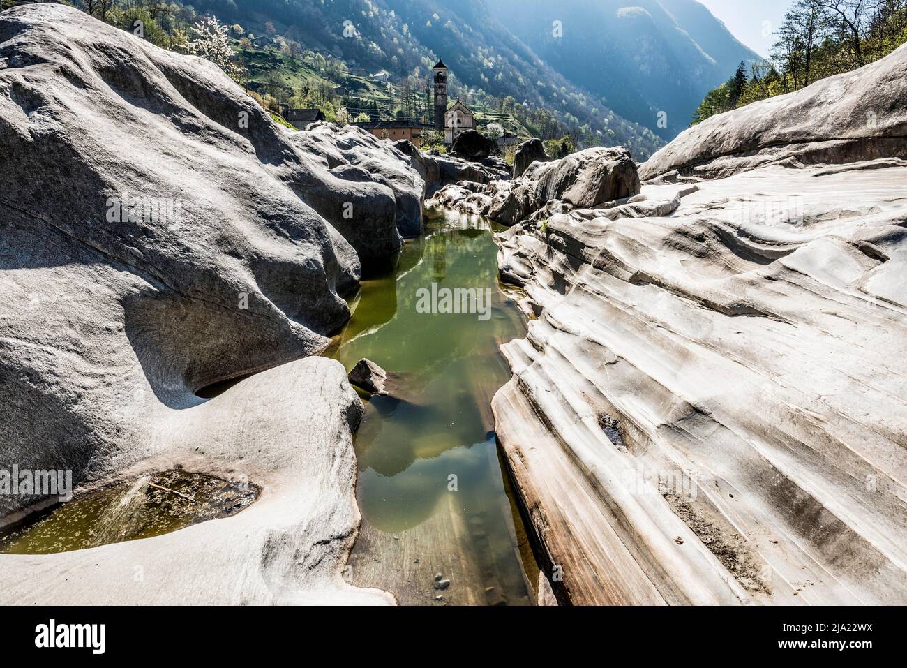 Verzasca River and Lavertezzo, Verzasca Valley, Valle Verzasca, Canton
