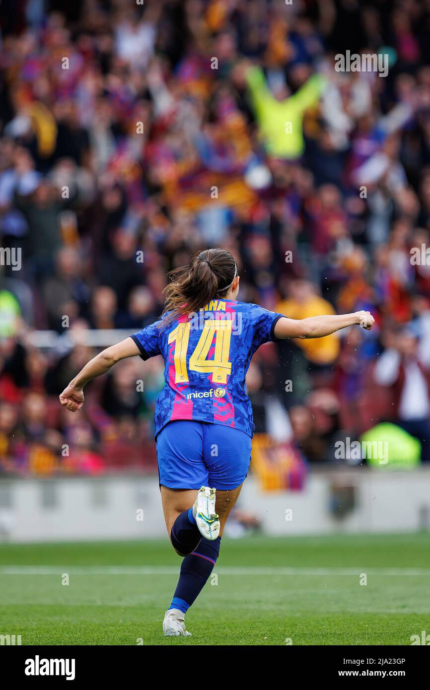 BARCELONA - APR 22: Aitana Bonmati celebrates after scoring a goal