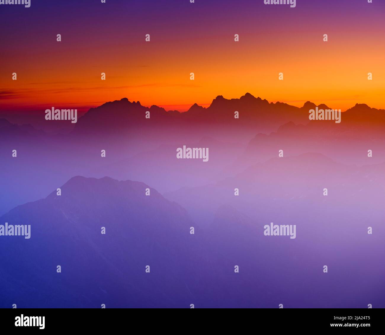 Dawn on the summit of Krn, 2. 244m, Triglav National Park, Julian Alps, Slovenia Stock Photo