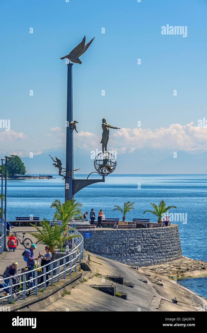 The Magic Column at the Harbour by Peter Lenk, Meersburg, Lake Constance, Baden-Wuettemberg, Germany Stock Photo
