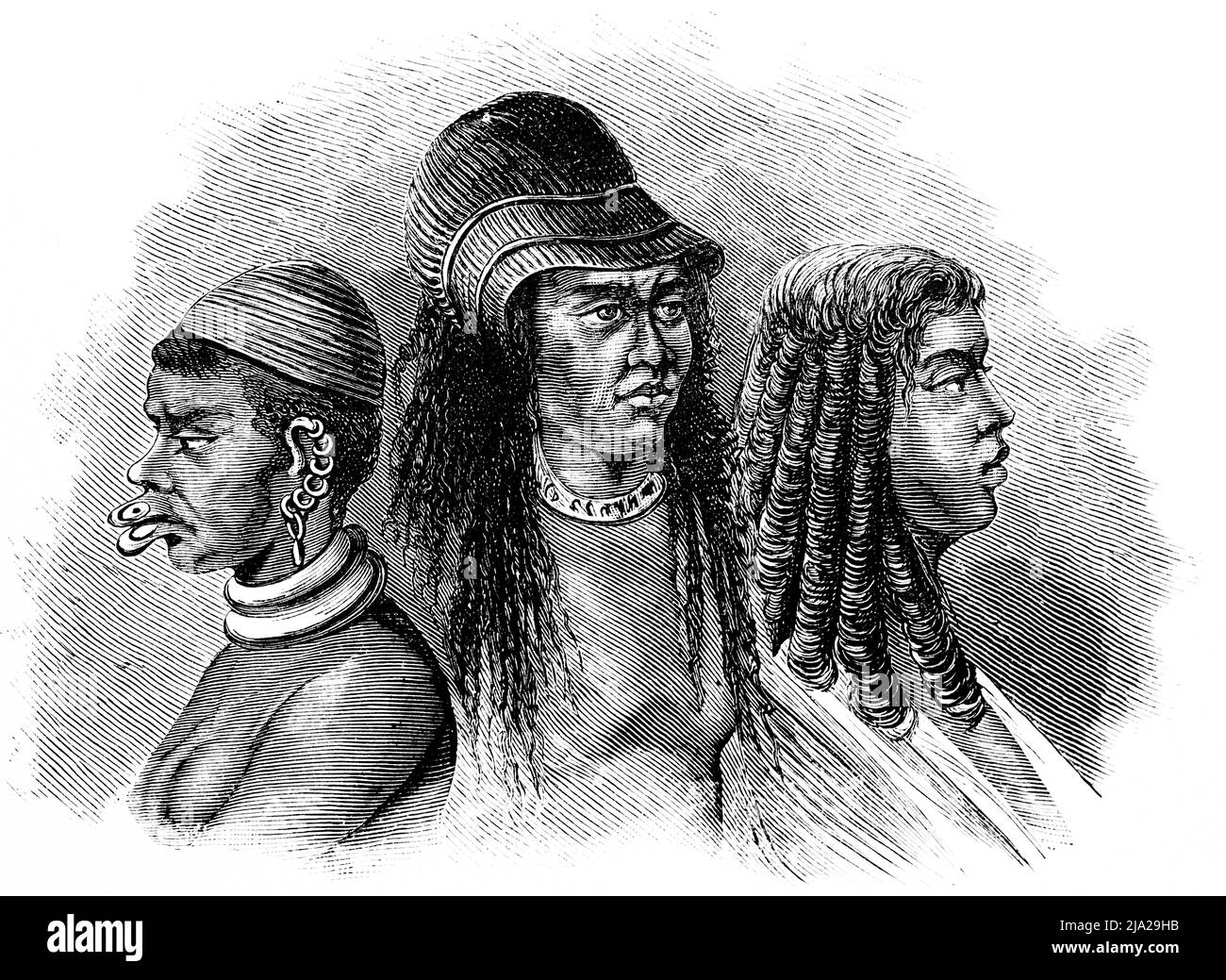 Mittu woman (l.), Sudan, girl from Manyema, Congo, Abyssinian (r ...