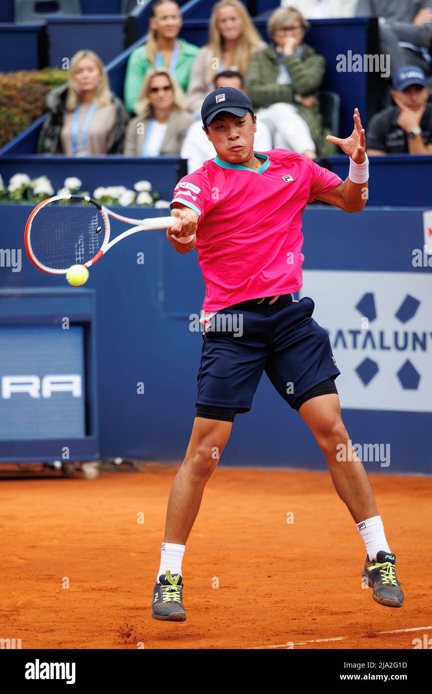 BARCELONA - APR 19: Brandon Nakashima in action during the Barcelona Open Banc Sabadell Tennis Tournament at Real Club De Tenis Barcelona on April 19, Stock Photo