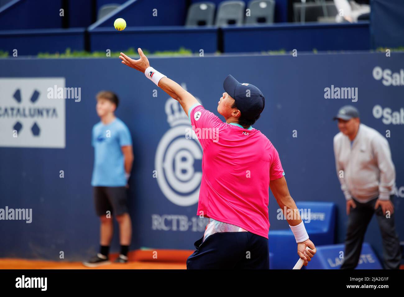 BARCELONA - APR 19: Brandon Nakashima in action during the Barcelona Open Banc Sabadell Tennis Tournament at Real Club De Tenis Barcelona on April 19, Stock Photo