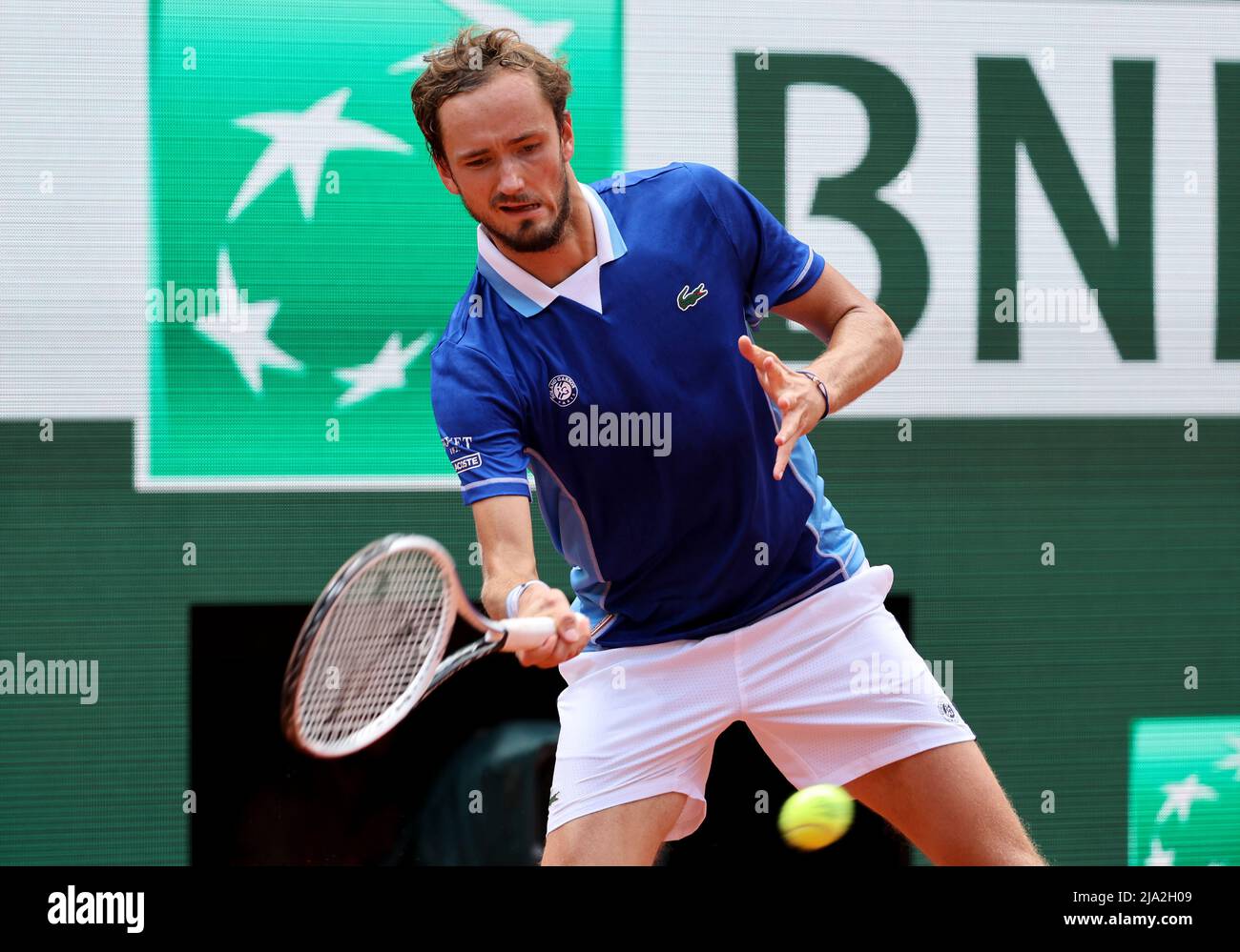 Paris, France - 26/05/2022, Daniil Medvedev of Russia during day 5 of the  French Open 2022, Roland-Garros 2022, second Grand Slam tennis tournament  of the season on May 26, 2022 at Roland-Garros
