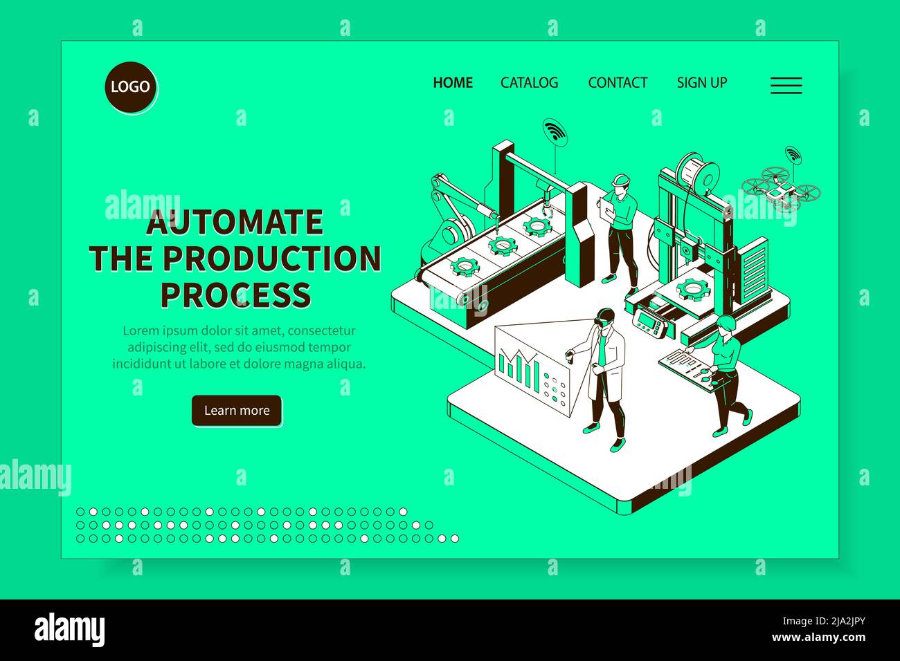 Smart industry production process isometric website with computer