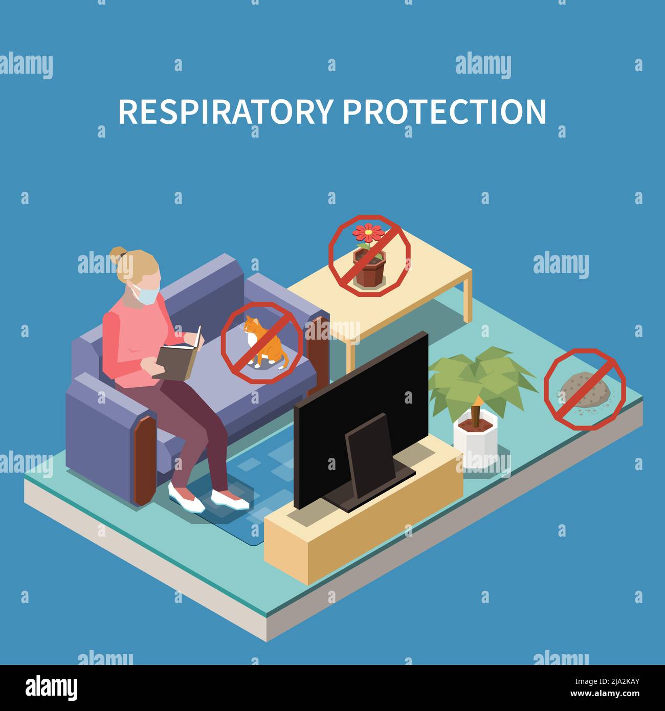 Animals and pollen allergies respiratory protection isometric