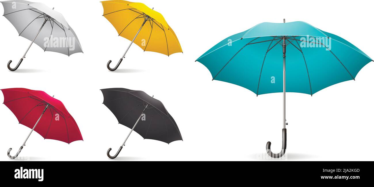 Colored realistic umbrella icon set with different sizes and colors ...