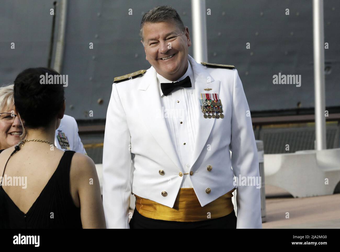 New York, United States. 26th May, 2022. Rear Admiral Charles Rock, center attends the 2022