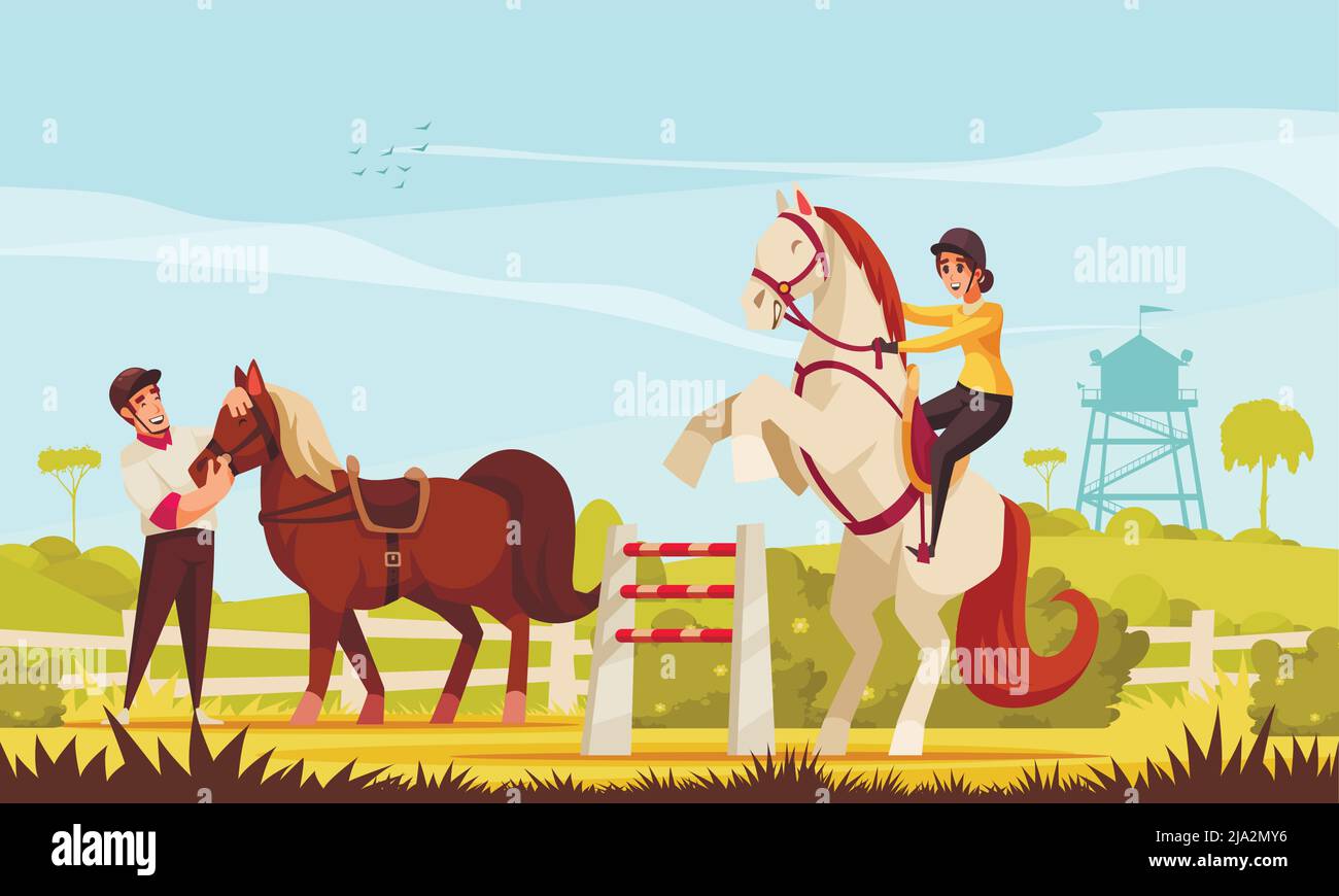Horse riding background with sport and jockey symbols flat vector