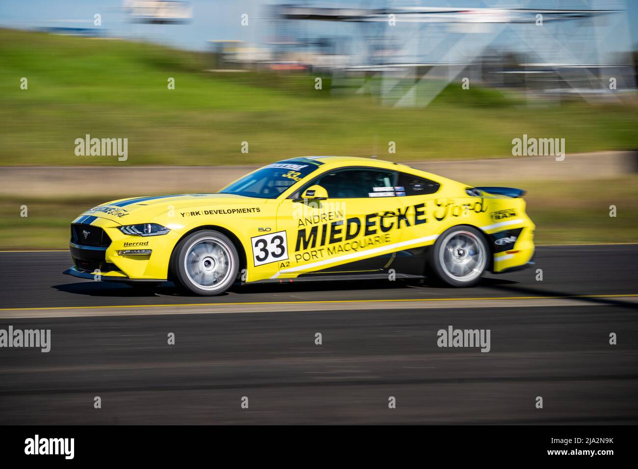 Sydney, Australia. 27 May, 2022. George Miedecke driving his 2021 Mustang down towards turn 9, during practice 2 at Sydney Motorsport Park Stock Photo