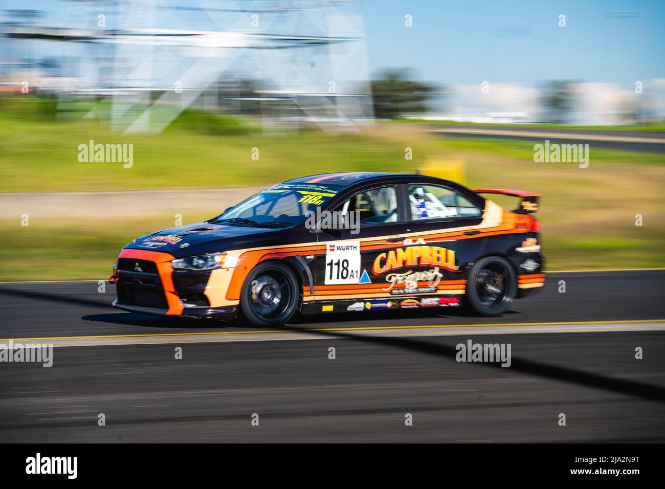Sydney, Australia. 27 May, 2022. Dean Campbell driving his Misubishi Evo X down towards turn 9, during practice 2 at Sydney Motorsport Park Stock Photo