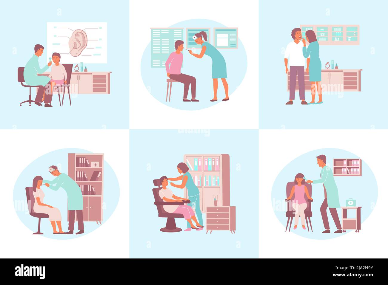 Otolaryngologist ent design concept with set of flat compositions with ...