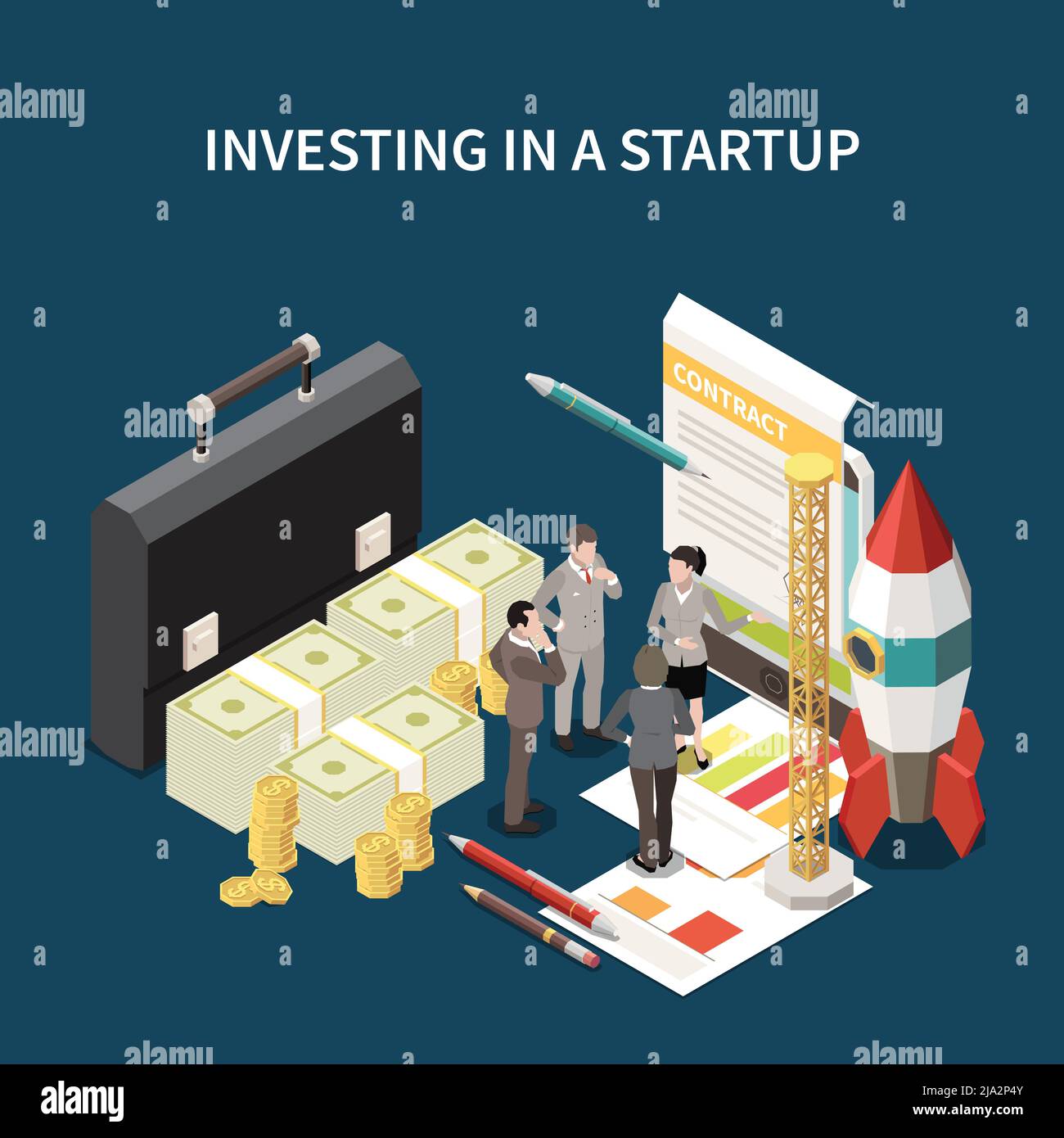 Startup project isometric and colored concept with investing in a ...
