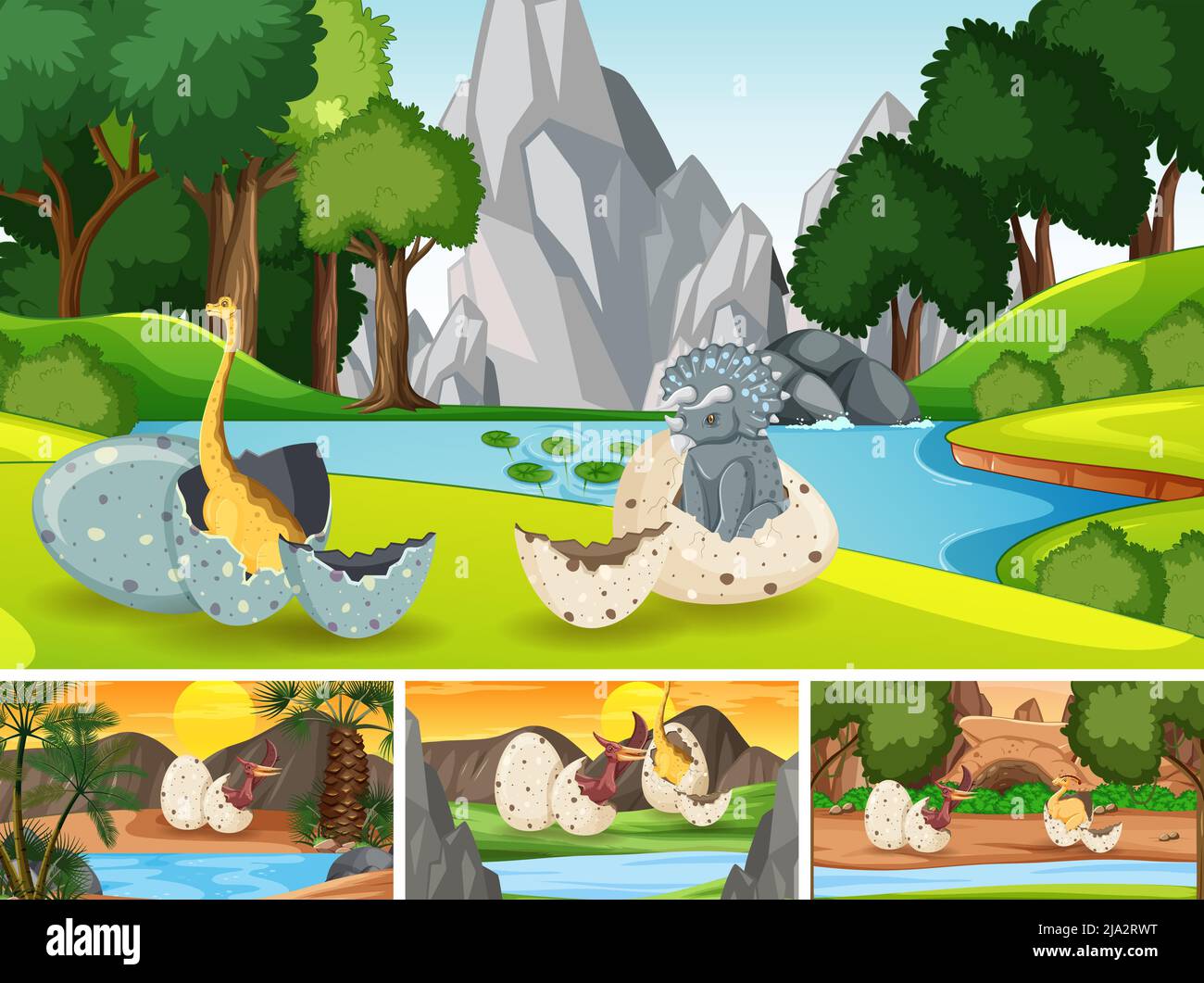 Scene with dinosaurs hatching illustration Stock Vector Image & Art - Alamy