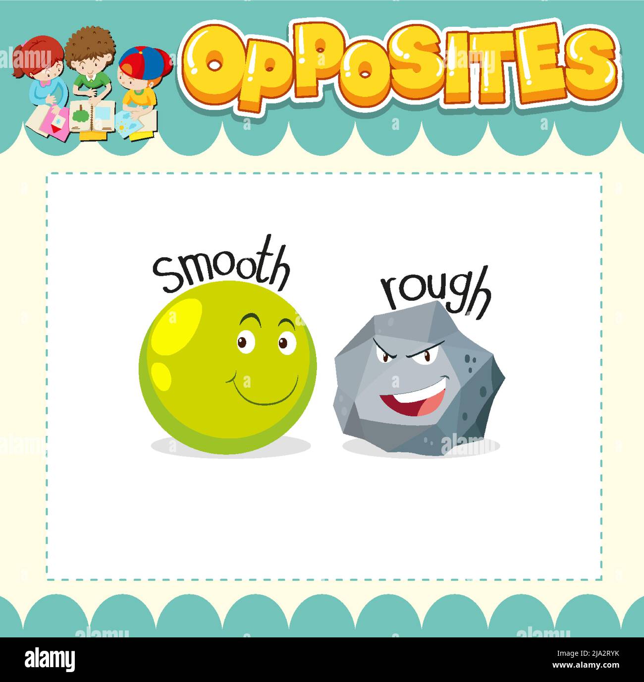 Education word card of English opposites word illustration Stock Vector