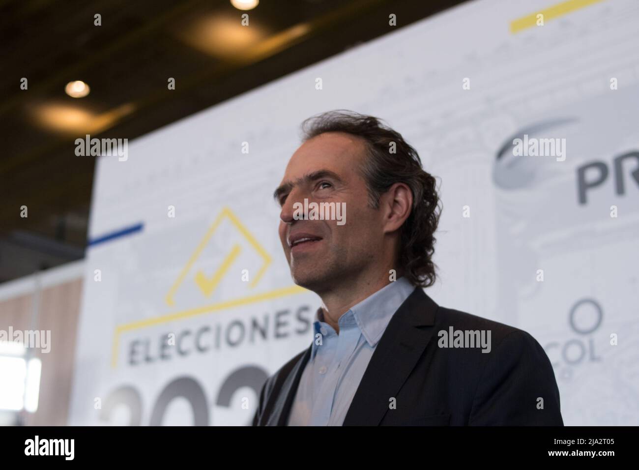 Presidential candidate Federico 'FICO' Gutierrez of the political alliance 'Equipo por Colombia' speaks to the media during the last radio transmitted presidential debate ahead of the 2022 presidential elections that will be held on May 29. In Bogota, Colombia, May 26, 2022. Photo by: Camilo Erasso/Long Visual Press Stock Photo