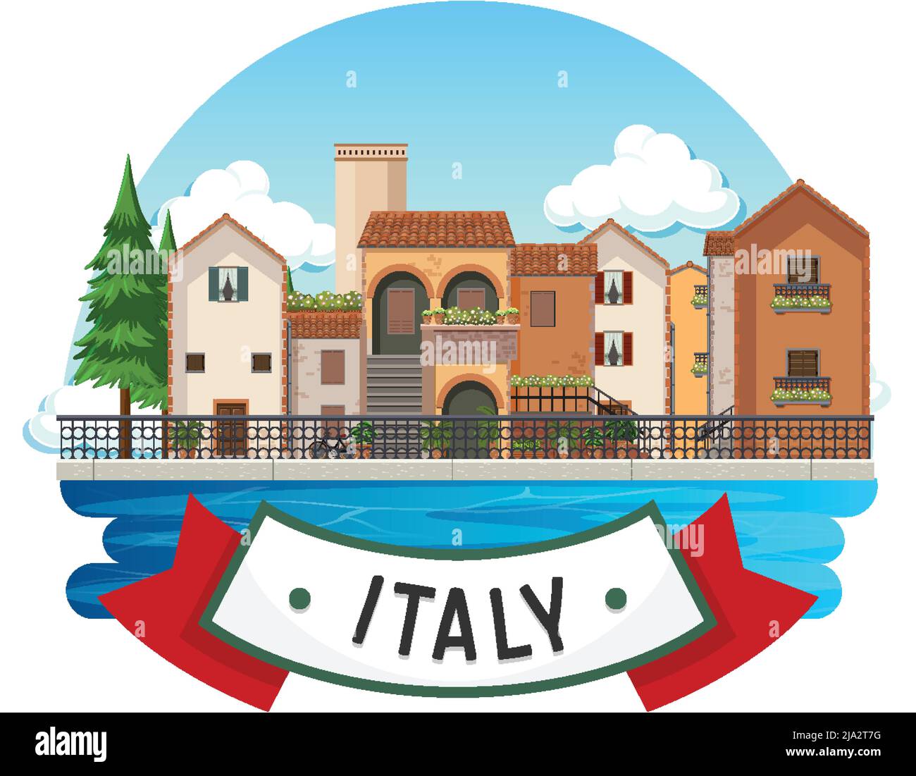 Italy banner label with house buildings illustration Stock Vector Image ...